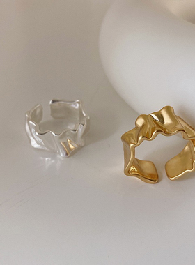 EARMOON 高级感不规则褶皱纹理开口戒指女小众戒指个性指环饰品女