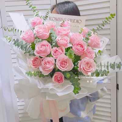 粉玫瑰花束鲜花速递同城北京上海杭州深圳广州生日全国花店配送