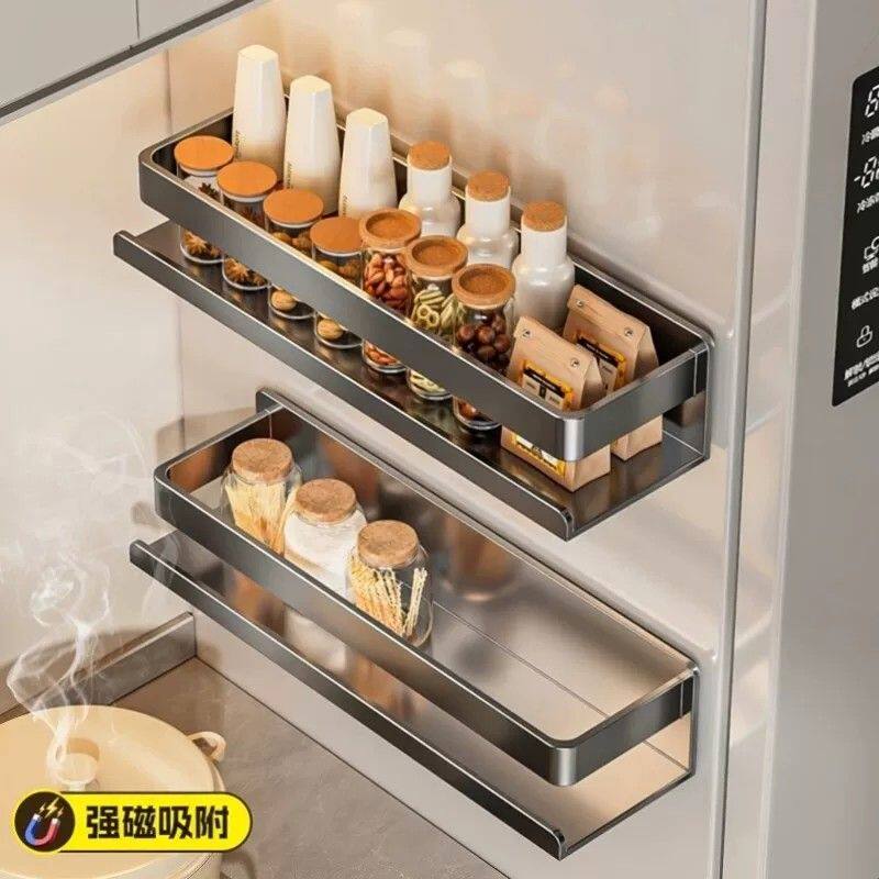 磁吸冰箱置物架壁挂侧收纳架子厨房放调味料保鲜膜纸巾卷纸免打孔