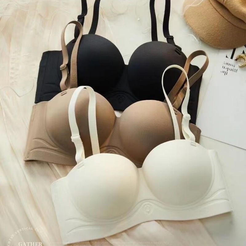 半杯内衣女小胸聚拢显大外扩型无痕无钢圈无肩带文胸罩套装厚薄夏
