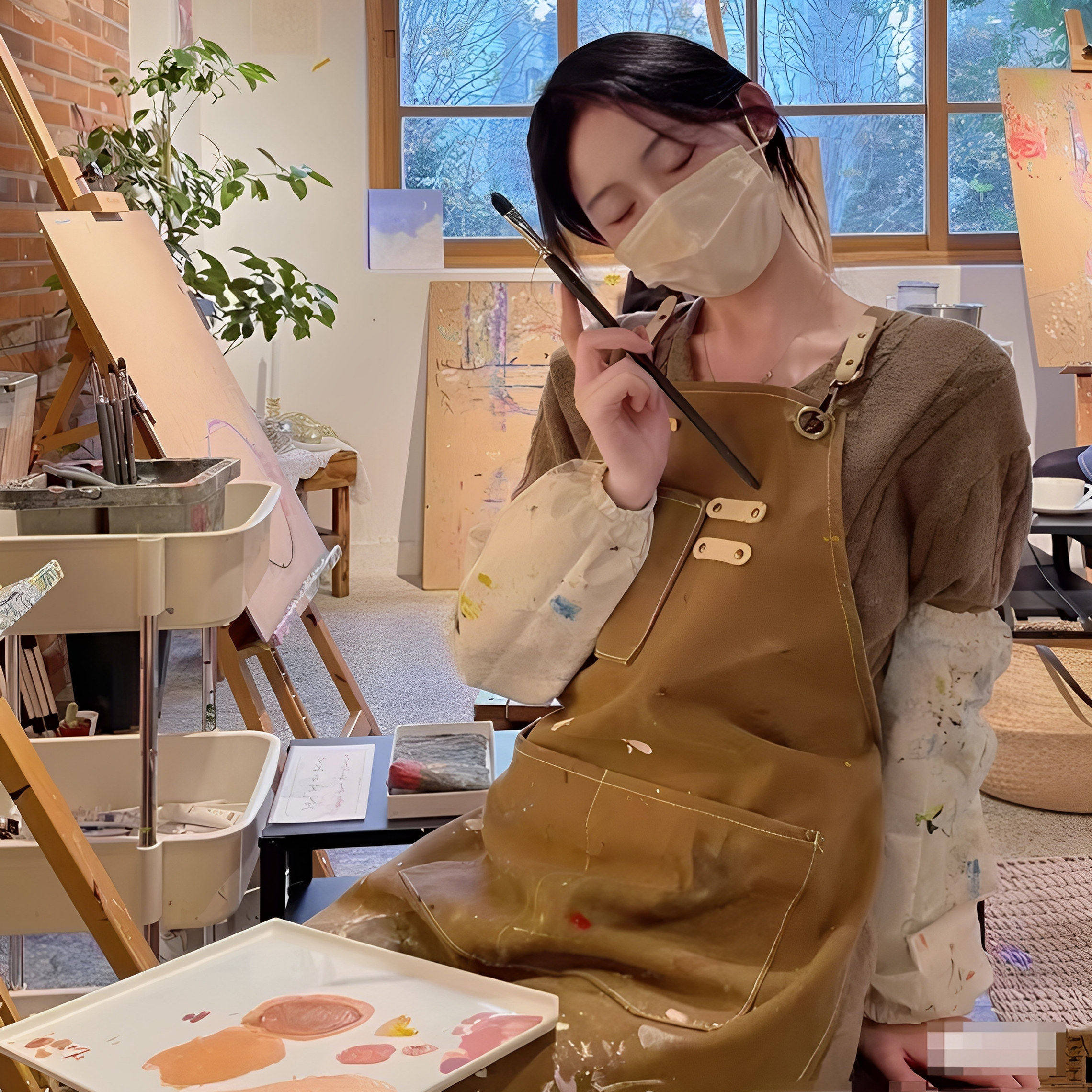 围裙画画专用女美术生成人画室油画帆布围兜咖啡馆工作服防水定制