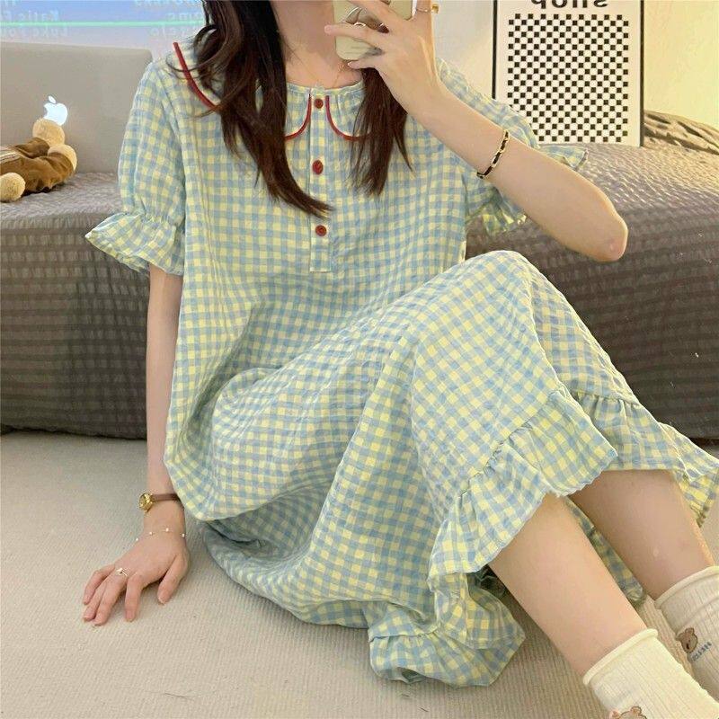 夏天娃娃领短袖睡衣少女可爱睡裙夏季2026年新款家居服纯欲风裙子