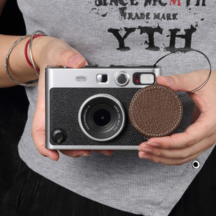 适用于富士EVO镜头盖 真皮镜头盖instax mini evo镜头盖防丢绳