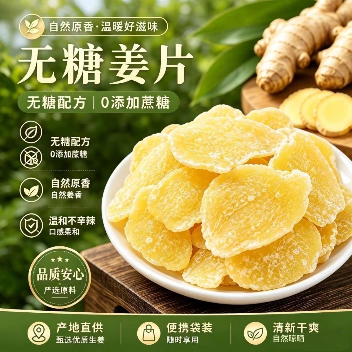 糖尿人专用零食可以吃无糖精小黄姜切片煮水农家手工开袋即食解馋