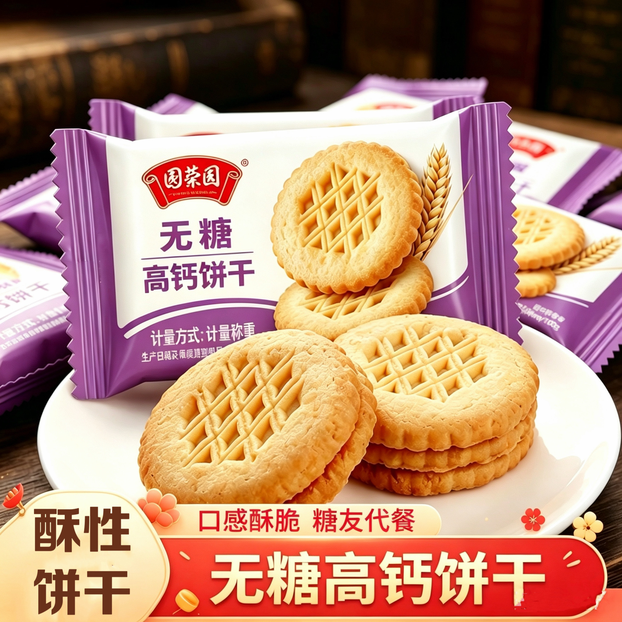糖尿人专用零食可以吃的无糖精高钙杂粮饼干糖友老人孕妇早餐代餐