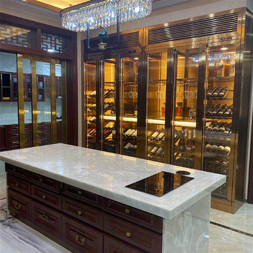 现代不锈钢酒柜客厅玫瑰金红酒展示柜会所酒窖恒温酒柜洋酒架定制