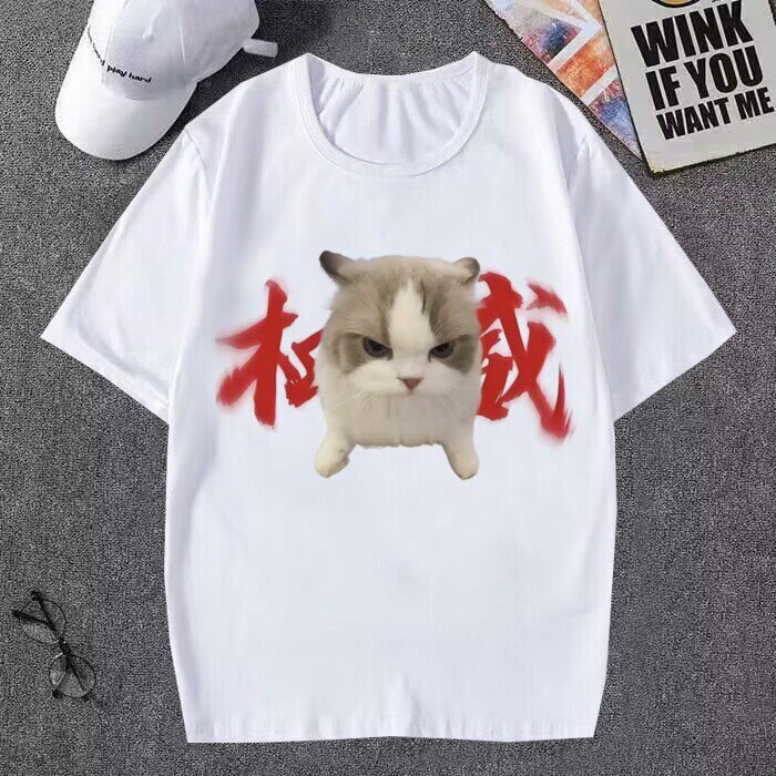 我的刀盾短袖大局逆转猫印花T恤权威香蕉猫宠物衣服meme表情包男