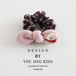 韩系格纹儿童大肠发圈蝴蝶结女孩马尾头绳女童丸子头可爱皮筋发饰