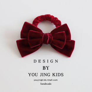 洋气丝绒蝴蝶结儿童发圈红色扎马尾公主女童头绳发绳新年女孩头饰