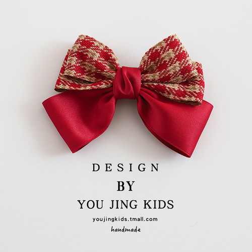 韩国儿童红色蝴蝶结发夹公主百搭后脑勺发卡女童顶夹新年女孩头饰