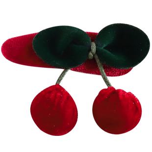 韩版丝绒樱桃儿童发夹酒红色新年可爱刘海夹女童发卡甜美女孩头饰