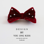 丝绒酒红蝴蝶结儿童发夹新年红色公主女童顶夹女孩后脑勺发卡头饰