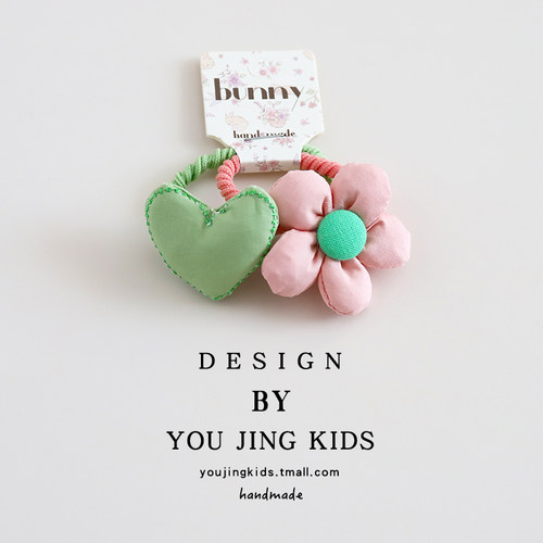 儿童拼色布艺发圈不伤发小女孩花朵爱心头绳女童高弹充棉发绳头饰