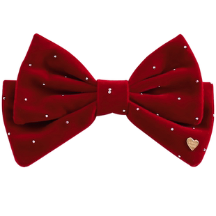 儿童红色丝绒发夹女童蝴蝶结新年头饰女孩节日过年发卡刘海夹发饰