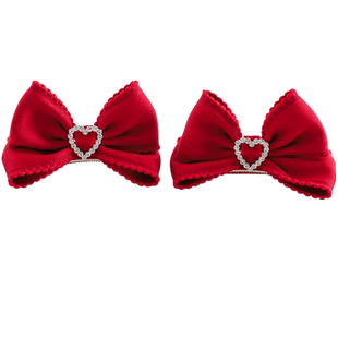红色儿童丝绒发夹女童新年蝴蝶结公主发卡子顶夹爱心闪钻女孩头饰