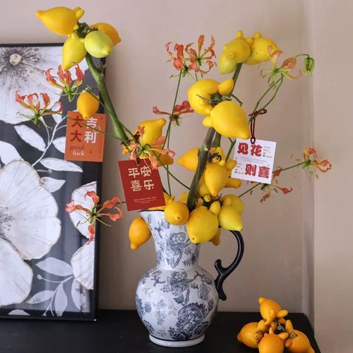 五代同堂黄金果鲜切枝水培植物年宵花插花客厅水养招财鲜花喜庆