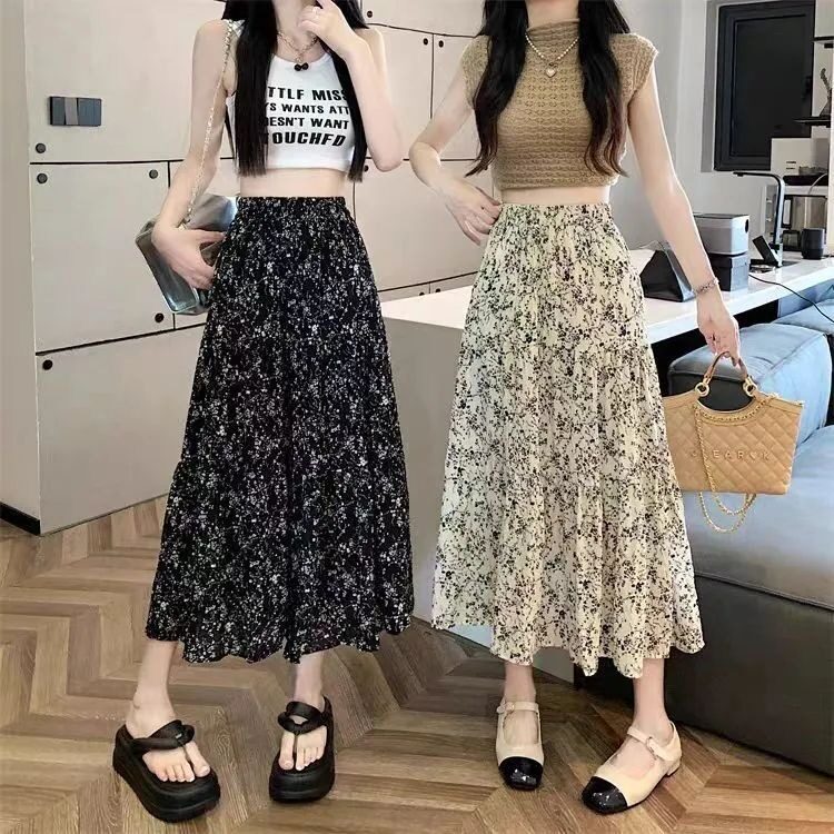 2026夏季新款百搭高小个子碎花中长款半身裙高腰显瘦雪纺裙子潮