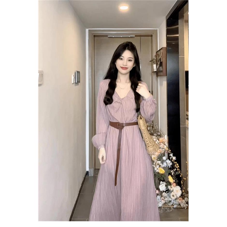 粉色长袖连衣裙子女早秋2