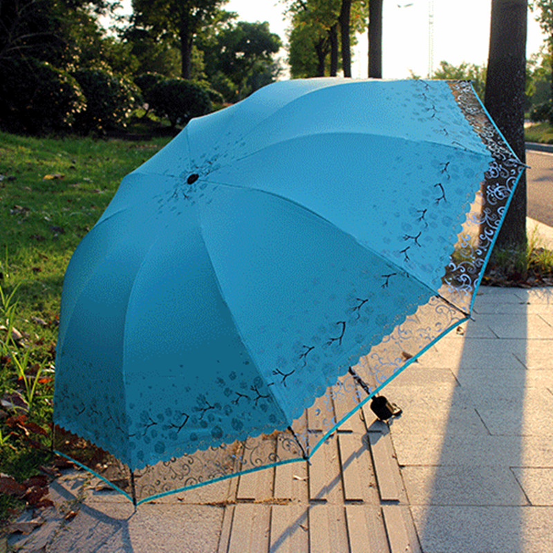 蕾丝花边太阳伞三折叠变色龙黑胶防晒伞晴雨两用伞女防晒防紫外线