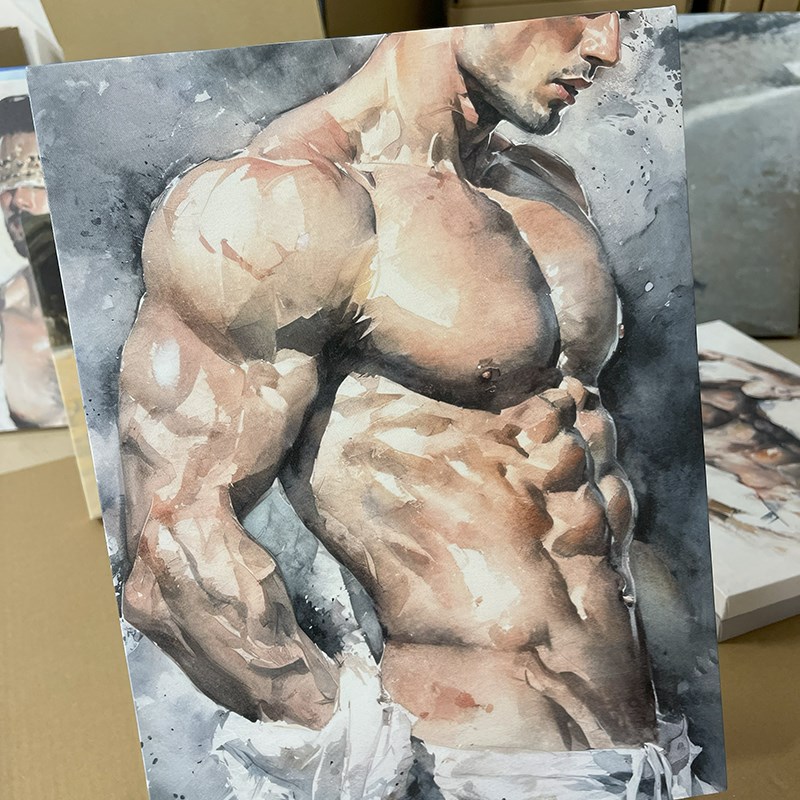 除衣肌肉男高清装饰画卧室挂画喷绘油画房间室内挂墙靠墙型男图片