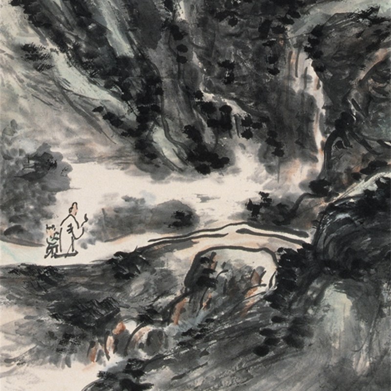 近代黄宾虹山水原大立轴装饰画仿古字画高清复制品微喷卷轴范本