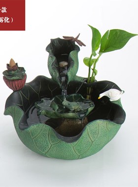 流水摆件鱼池新中式桌面造景盆景微景观客厅茶桌水景摆设创意装饰