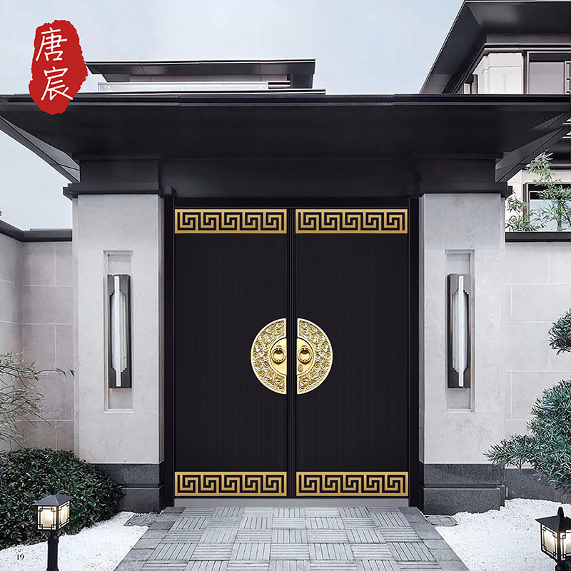 中式别墅大门铜门农村自建房庭院门四开双开锌合金对开子母进户门