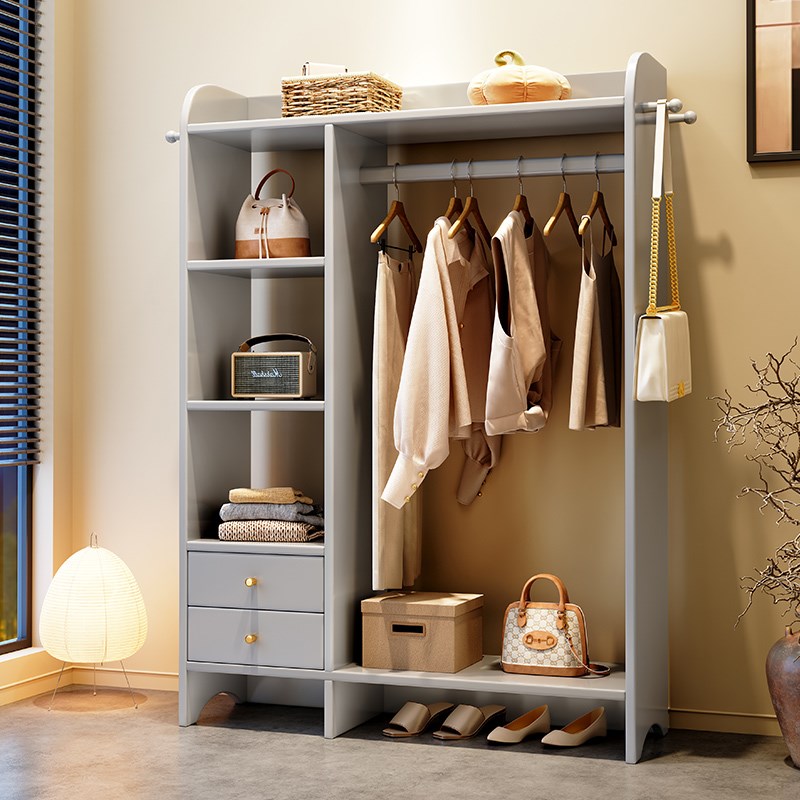 实木大型衣帽架落地立式简约家用卧室带抽屉收纳多功能一体挂衣架