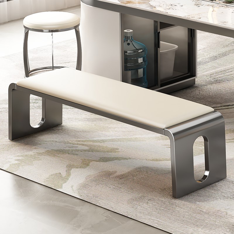 轻奢不锈钢客厅长凳茶桌喝茶凳别墅极简床尾凳进门换鞋凳餐椅条凳