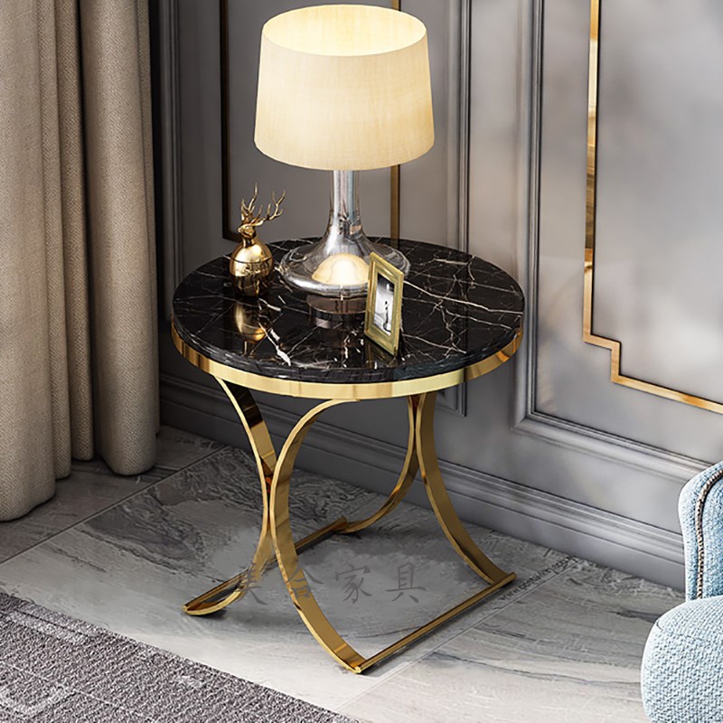 现代轻奢客厅小茶几沙发转角边几阳台定制圆形桌大理石样板房角几