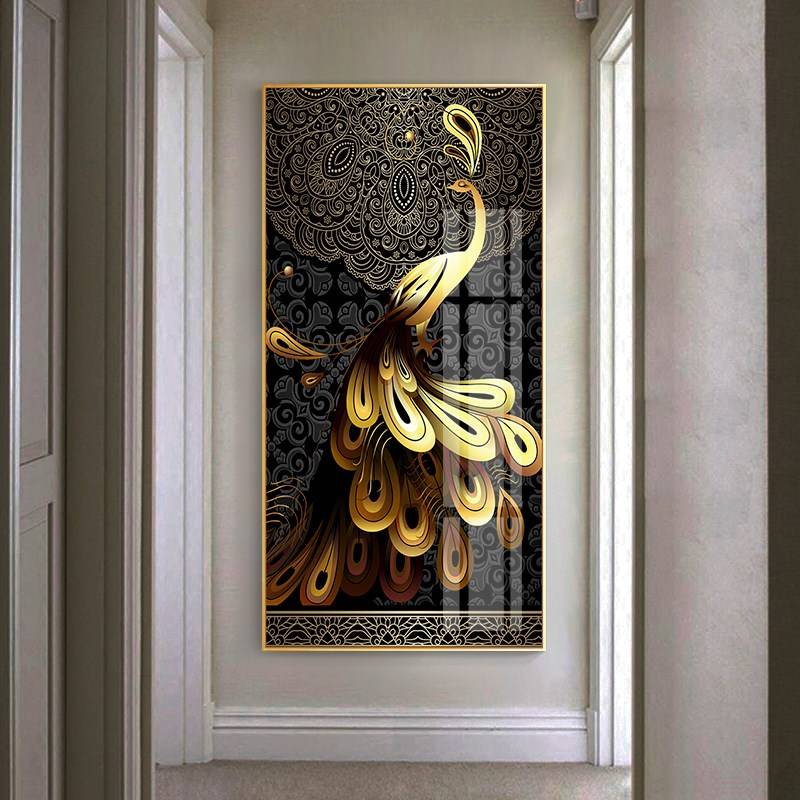 玄关装饰画过道挂画客厅现代简约装饰画冰晶玻璃竖版画走廊玻璃画图片