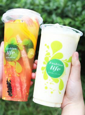 90口径 一次性加厚奶茶塑料杯400/500/600/700ml冷饮杯子1000只装