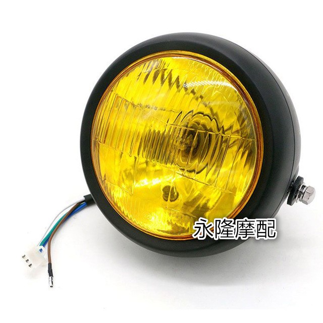 CG125摩托车改装复古大灯 GN125复古前照灯 铁壳黑色远近大灯圆灯