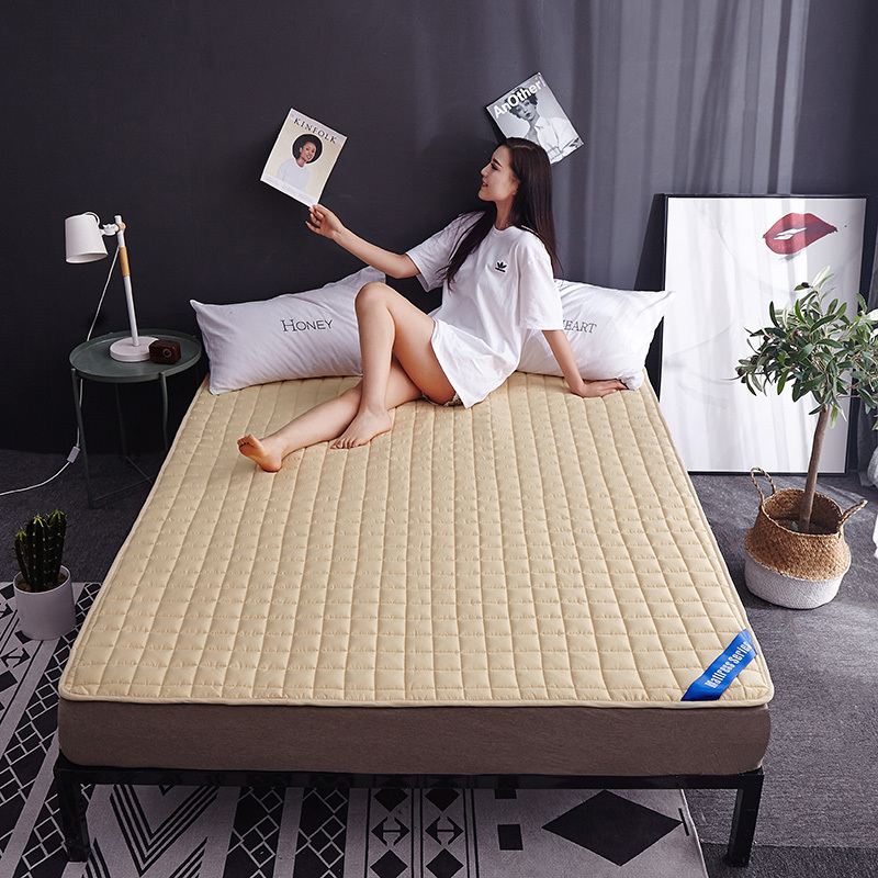 全棉纯色透气防滑床褥子单双人薄款榻榻米床垫可折叠机洗软垫