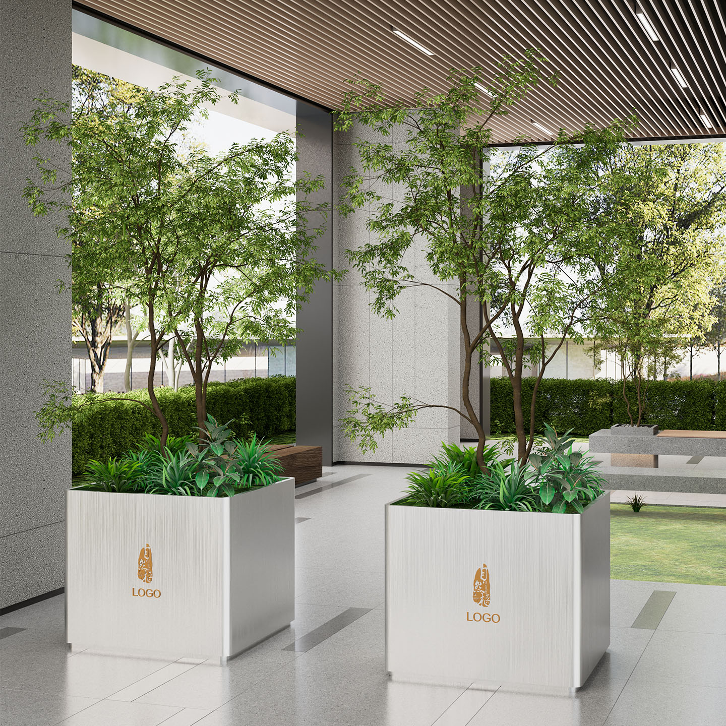 户外铁艺花箱长方形室外摆围栏不锈钢花盆花槽售楼部广场街道花坛