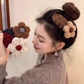 秋冬毛线咖系花朵发夹女后脑勺刘海边夹发卡2024网红爆款 发饰头饰