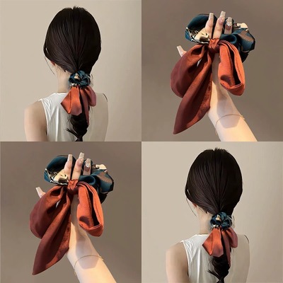 高级感复古印花蝴蝶结大肠发圈女