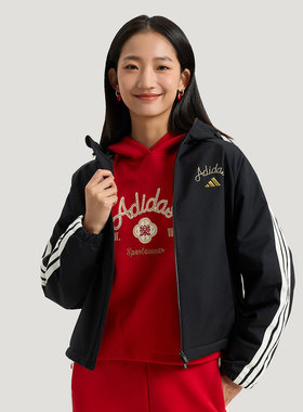 Adidas阿迪达斯新年款女子拒水加绒休闲宽松连帽夹克外套KU8973
