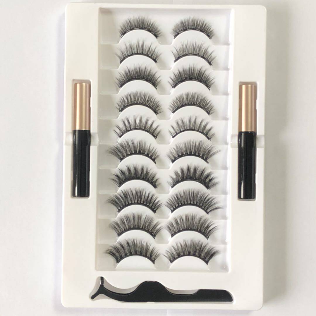 潮流新品3D自然假睫毛10对 5磁铁混装磁性眼线液套装5 Magnetic E