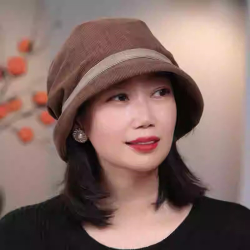 秋季新款灯芯绒渔夫帽韩版女时尚百搭堆堆帽保暖盆帽休闲显脸小