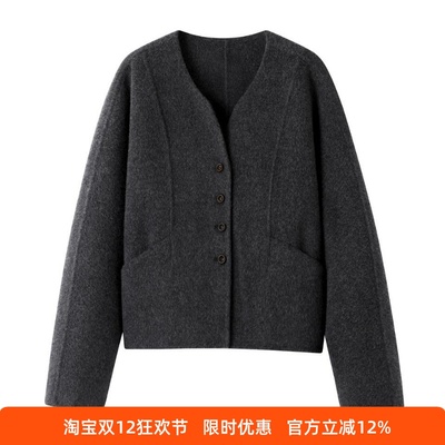 2025冬新款单排扣毛呢短外套