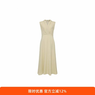 连衣裙 2025夏季 新款 女装 麻感三醋酸收腰V领a摆无袖