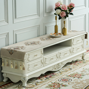 欧式电视柜桌布布艺五斗柜橱柜米色鞋柜垫子盖布盖巾防尘罩台布