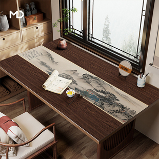 新中式仿木纹书房书桌垫防水免洗书法垫桌布国风办公布置写字台布