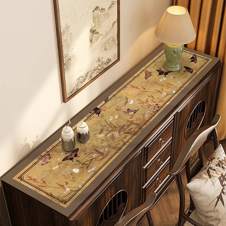 新中式电视柜台面保护垫防水免打理玄关桌布餐边柜鞋柜台面桌垫子