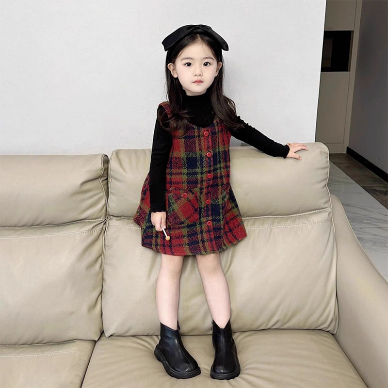 女童韩版毛呢连衣裙套装
