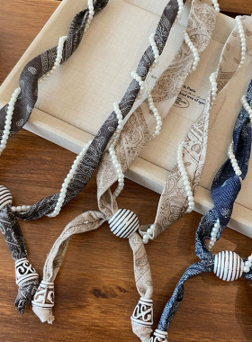 腰果花缠绕珍珠丝巾系脖项链女艺术生独特漂亮挂脖配饰长款毛衣链