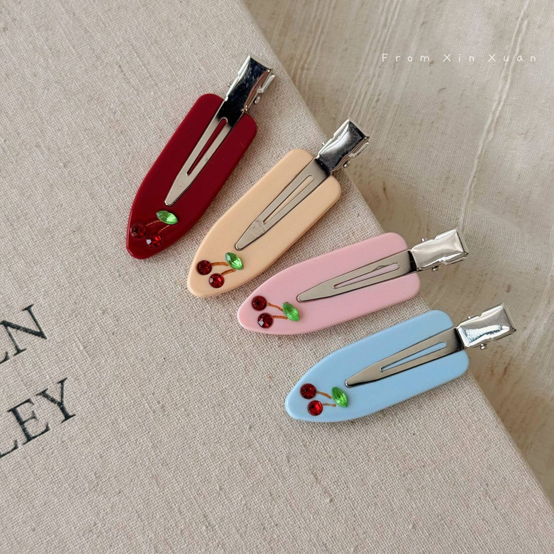 韩系博主同款镶钻醋酸无痕发卡设计感甜美樱桃刘海百搭鸭嘴夹头饰