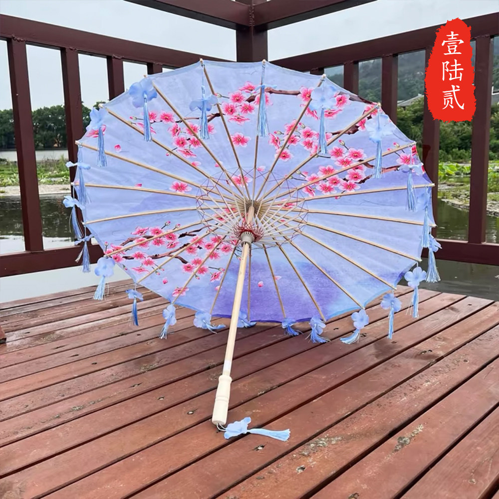 仙气繁花油纸伞仿绸花瓣流苏汉服搭配伞古风拍照舞蹈演出装饰伞