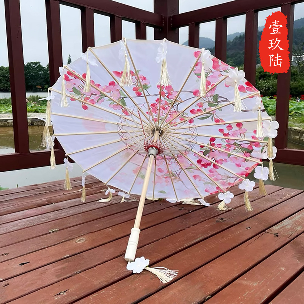 古风江南花瓣流苏油纸伞仿绸摄影道具汉服外景舞蹈表演茶室民宿伞